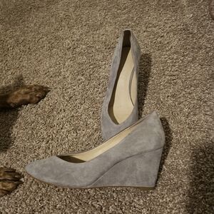 Close- Toed Gray Wedge Pumps